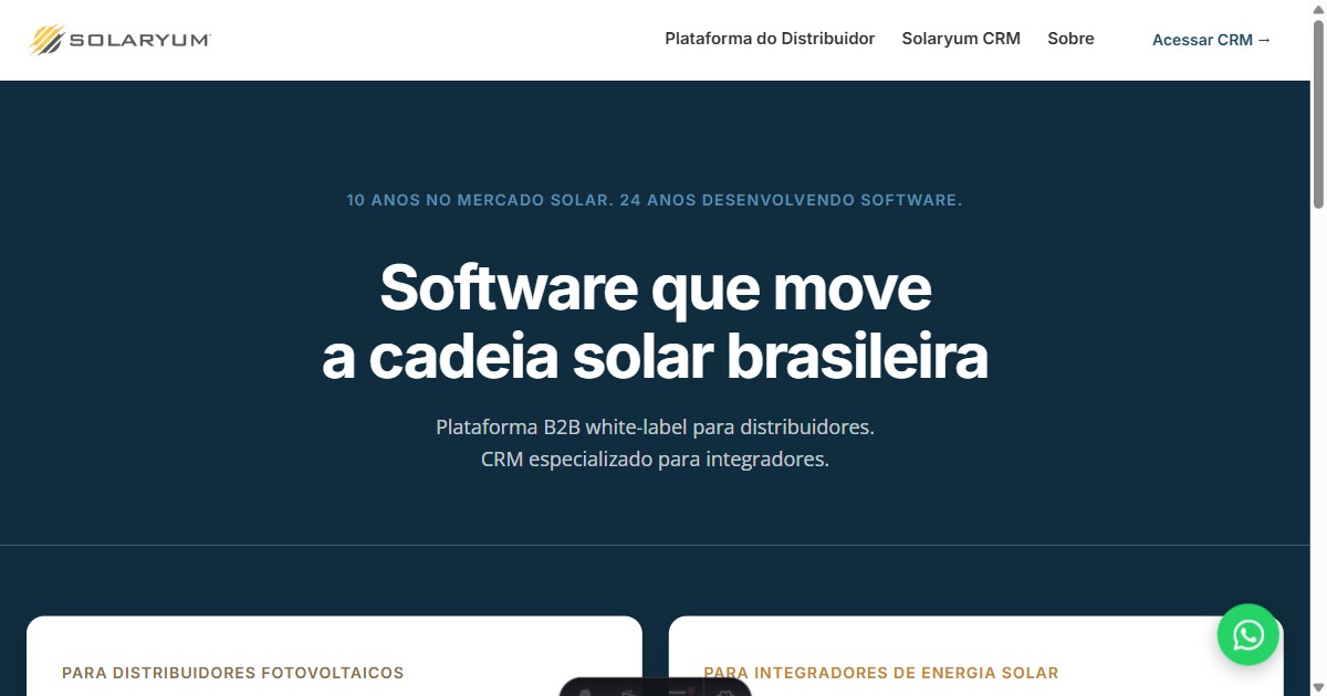 Painel de controle da Plataforma do Distribuidor Solaryum